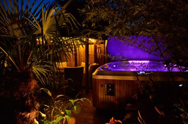 Hot tub tropical paradise at night